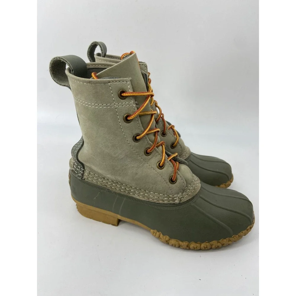 LL Bean Boots Womens 7 Green Nubuck Duck Waterproof Maine Hiking Outdoor